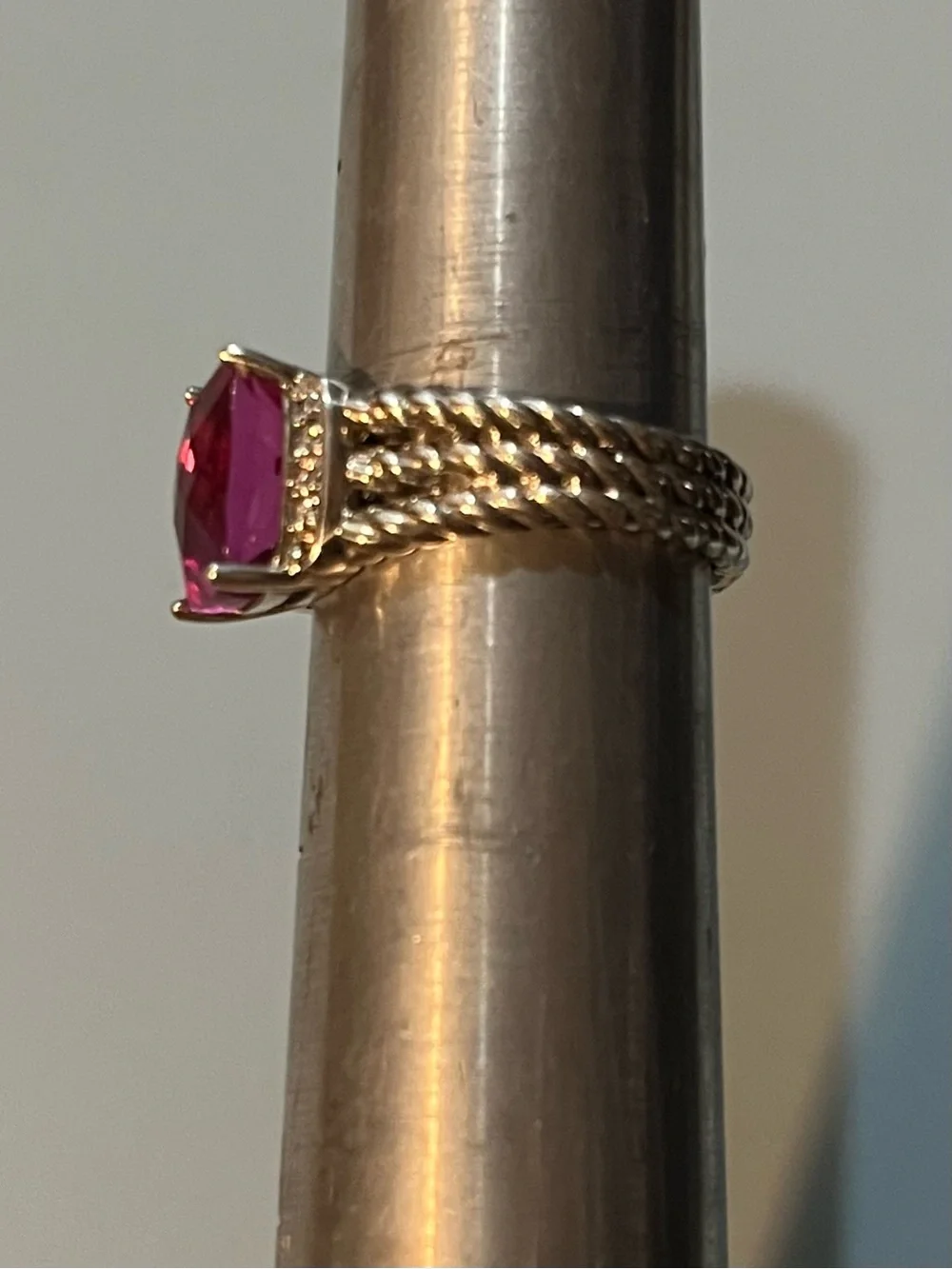 David Yurman Sterling Silver Petite Pink Tourmaline Diamond Wheaton Ring Size 6